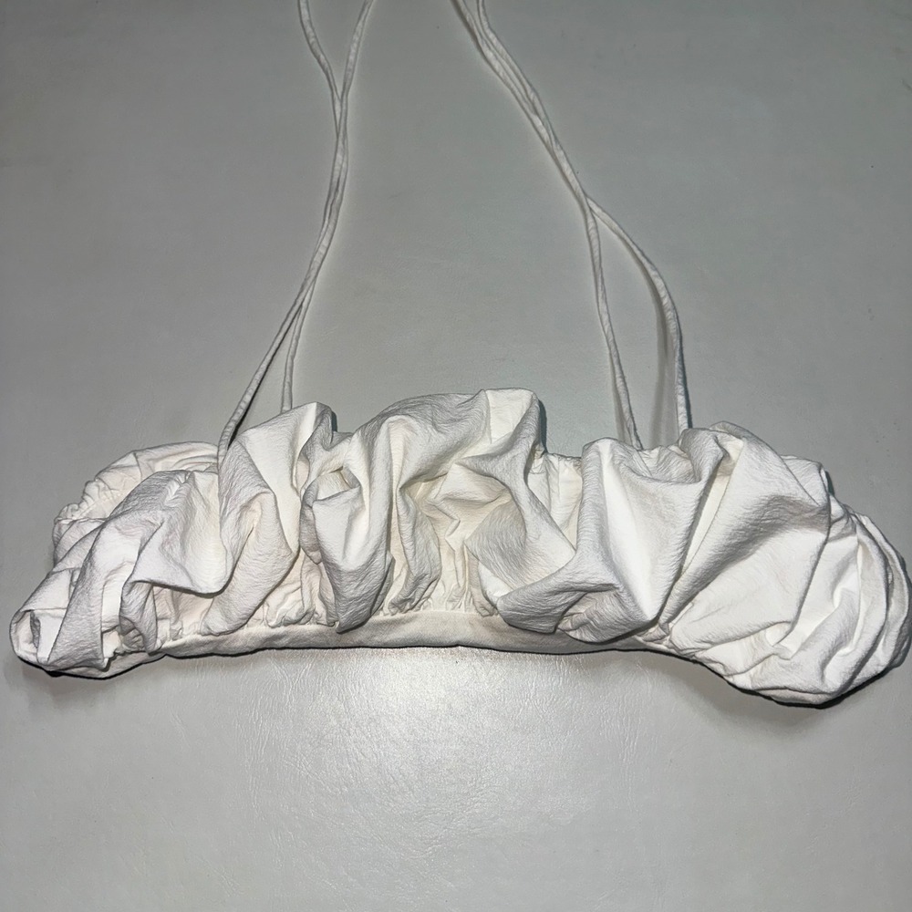 Zara white ruffle crop bra top